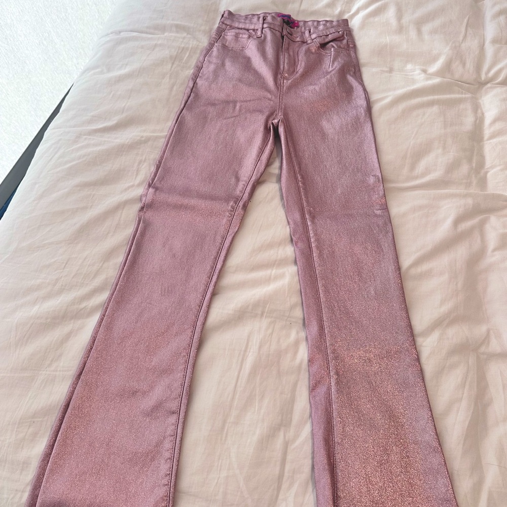 Edikted pink sparkly faux leather pants (size S)